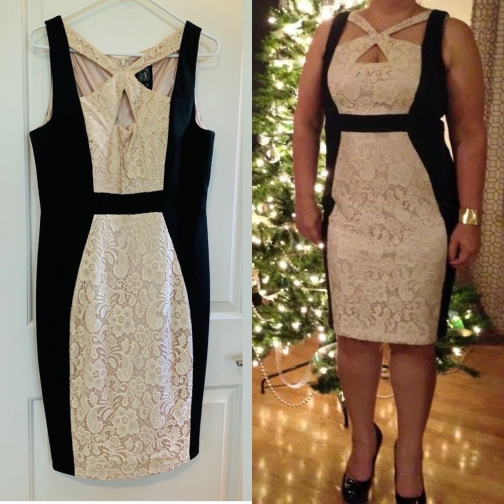 Lace Inset Cocktail Dress w Cutouts